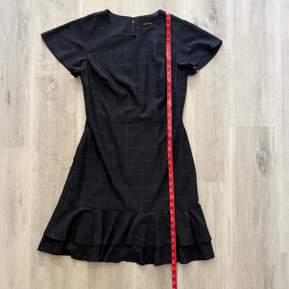 Banana Republic Navy Windowpane Checks Plaid Ruffle-Hem Short Sleeve Dress - Picture 15 of 15